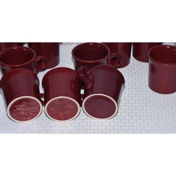 Homer Laughlin HCL Fiesta Wear Burgundy Ring Handle Flat Coffee Tea Mug Set-12 - Picture 8 of 10
